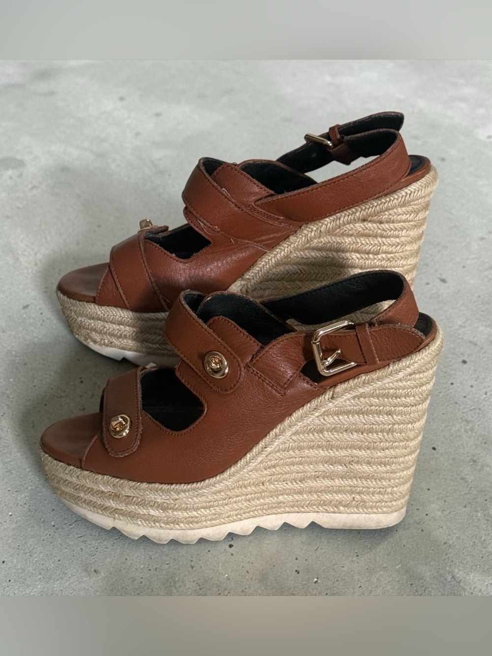 Coach Cognac Brown Leather Espadrille Platform Wedge Sandals! Size 6 EUC!! - Picture 6 of 13